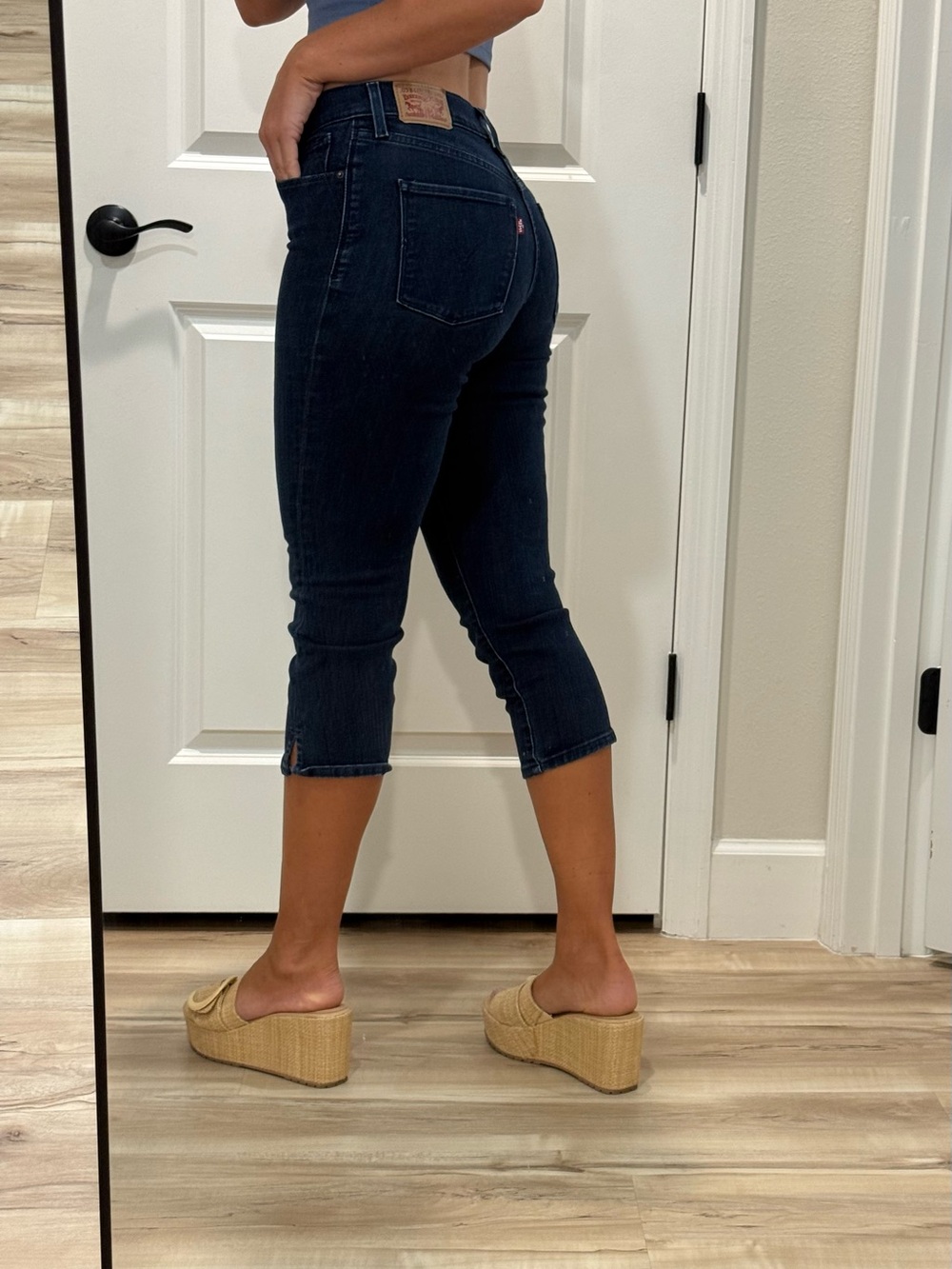 Women's Dark Blue Cropped Skinny Jeans - High-Rise Ankle